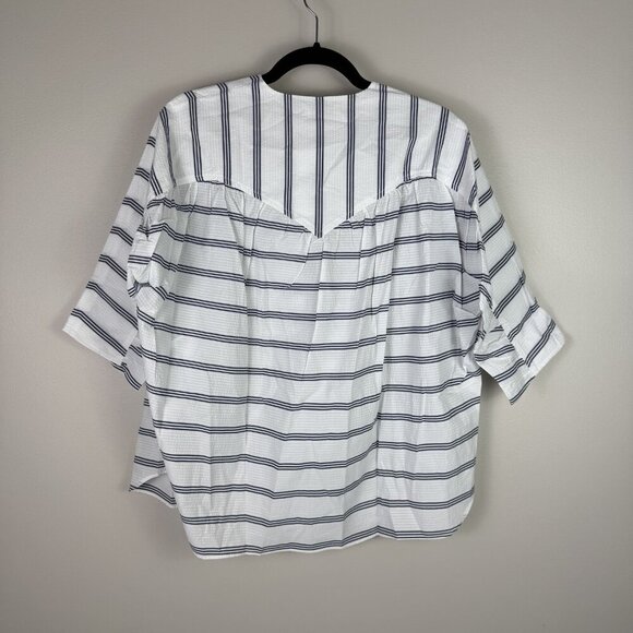 Anthropologie Harshman Elexis Tunic Shirt Small Navy Stripes Cotton Minimalist - Picture 9 of 11